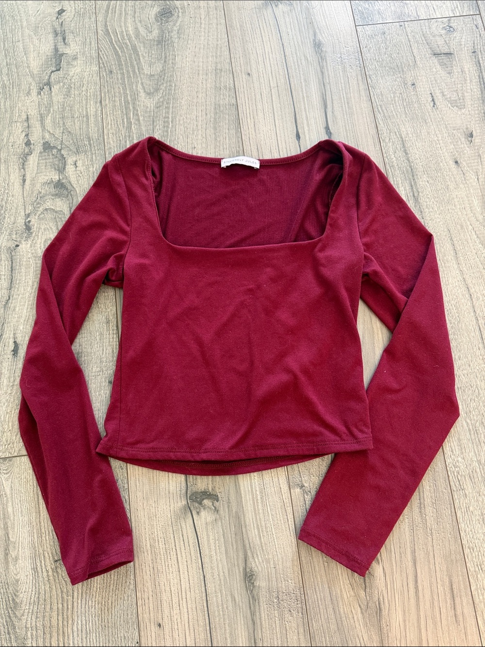 Sincerely Jules Burgundy Square Neck Long Sleeve Top